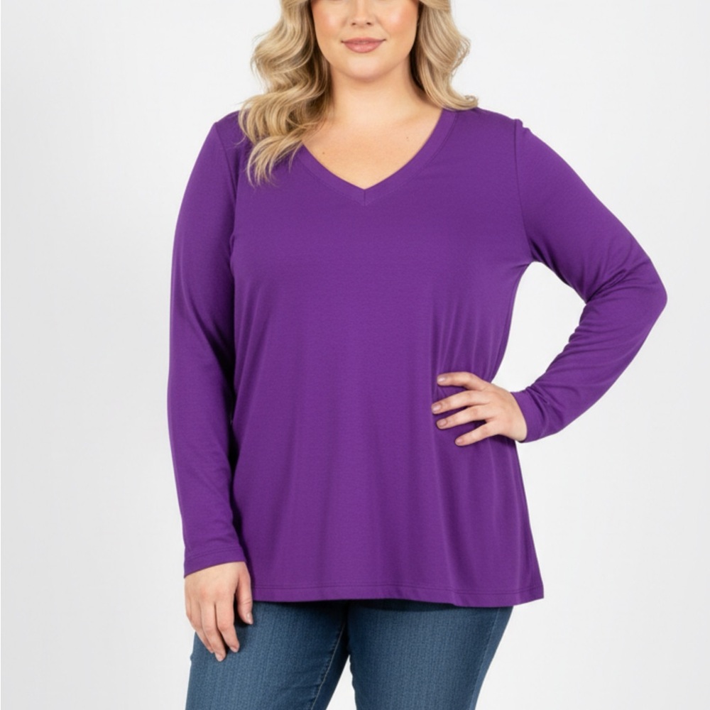 285 - Purple V-Neck‎ Long Seeve Top